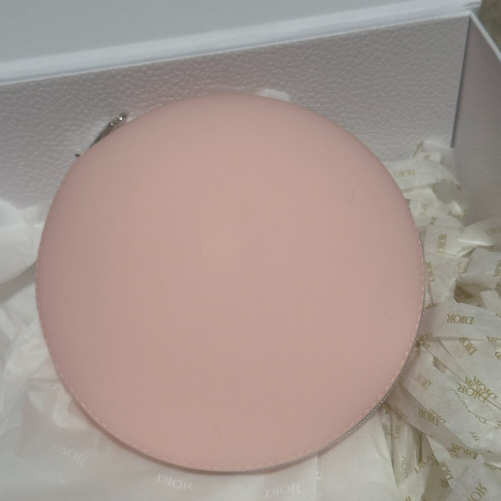 New 2025 Dior Pink Limited Edition Round Cosmetic Bag Silicone Pouch - Picture 11 of 11